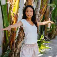 Lotus and Luna Pearl White Full Length Yin Scoop Neck Top