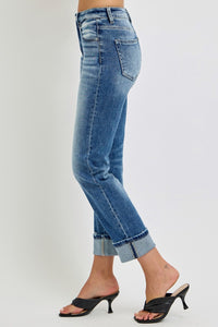 RISEN High Rise Crop Straight Cuffed Jeans