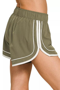 Zenana Woven Lined Dolphin Shorts in Dusty Olive