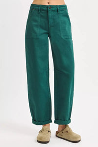 Risen High Rise Hunter Green Ankle Cuffed Barrel Pants