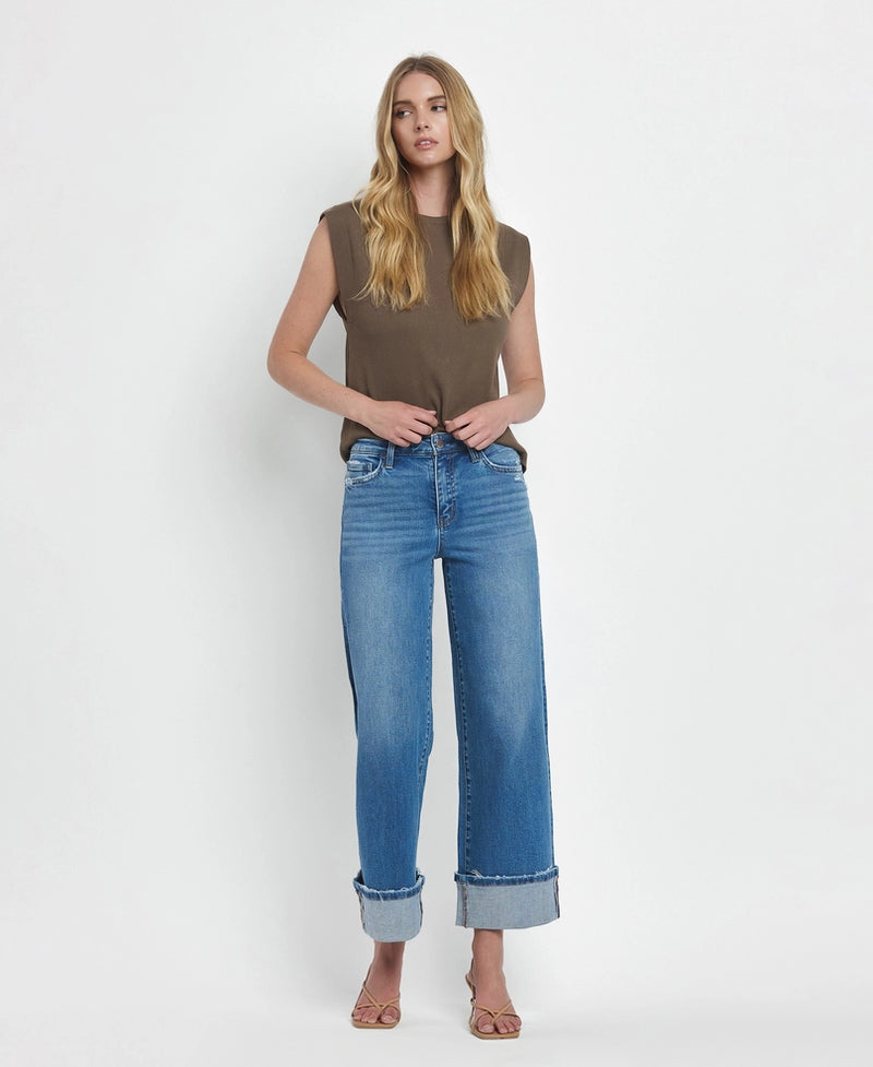 Flying Monkey High Rise Cuffed Wide Leg Jeans