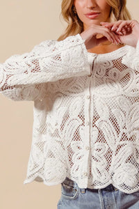 Button Front Crochet Floral Lace Cardigan