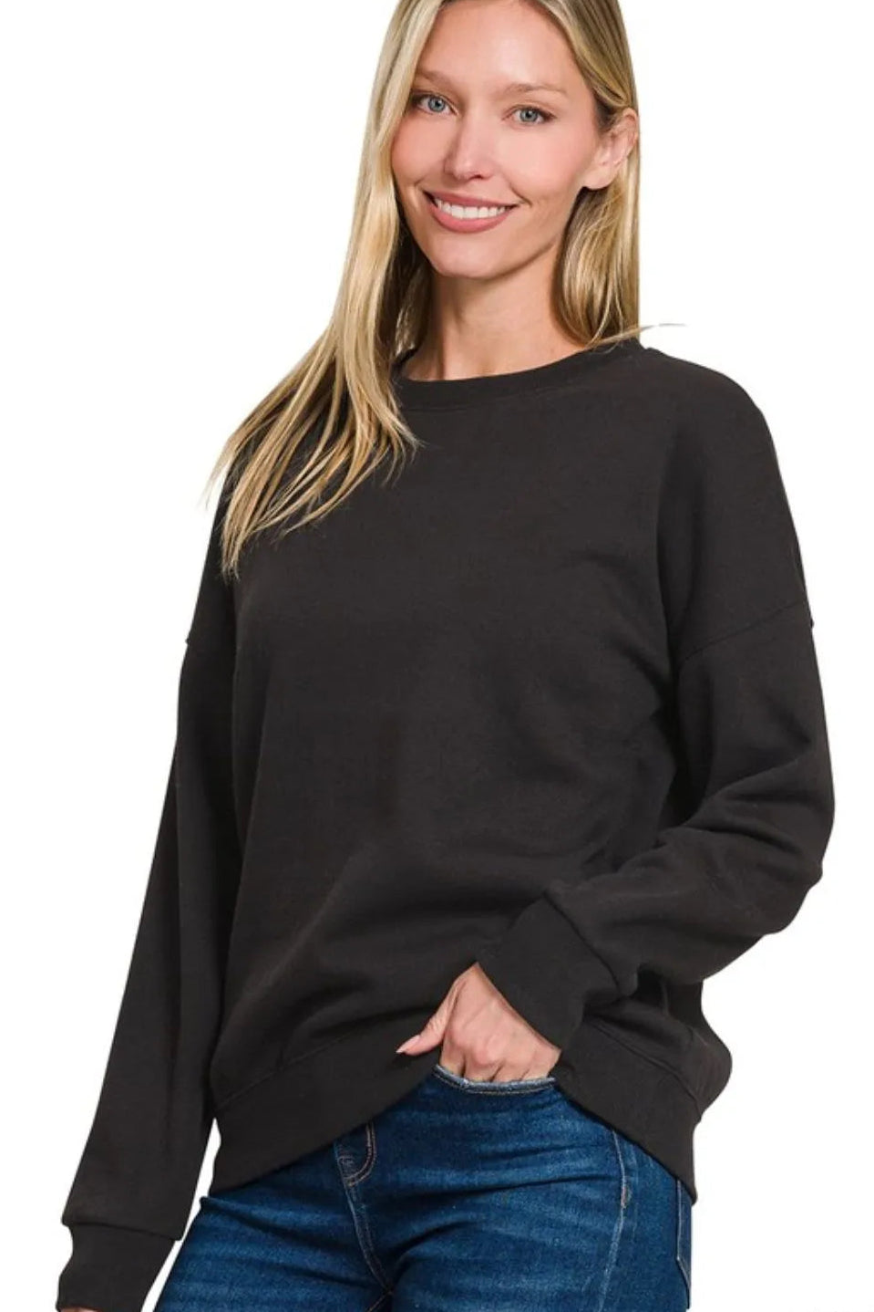 Zenana Basic Fleece Sweatshirt in Black