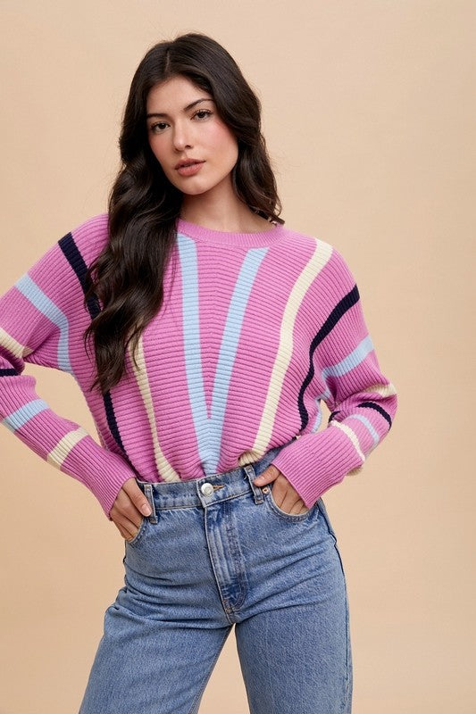 Orchid Chevron Stripe Ribbed Sweater