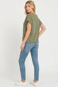 Zenana Raised Rib Cap Sleeve Top in Olive