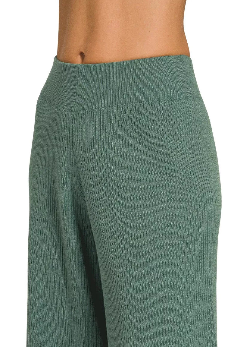 Viscose Sweater Knit Top & Pants Two-Piece Set in Ash Jade