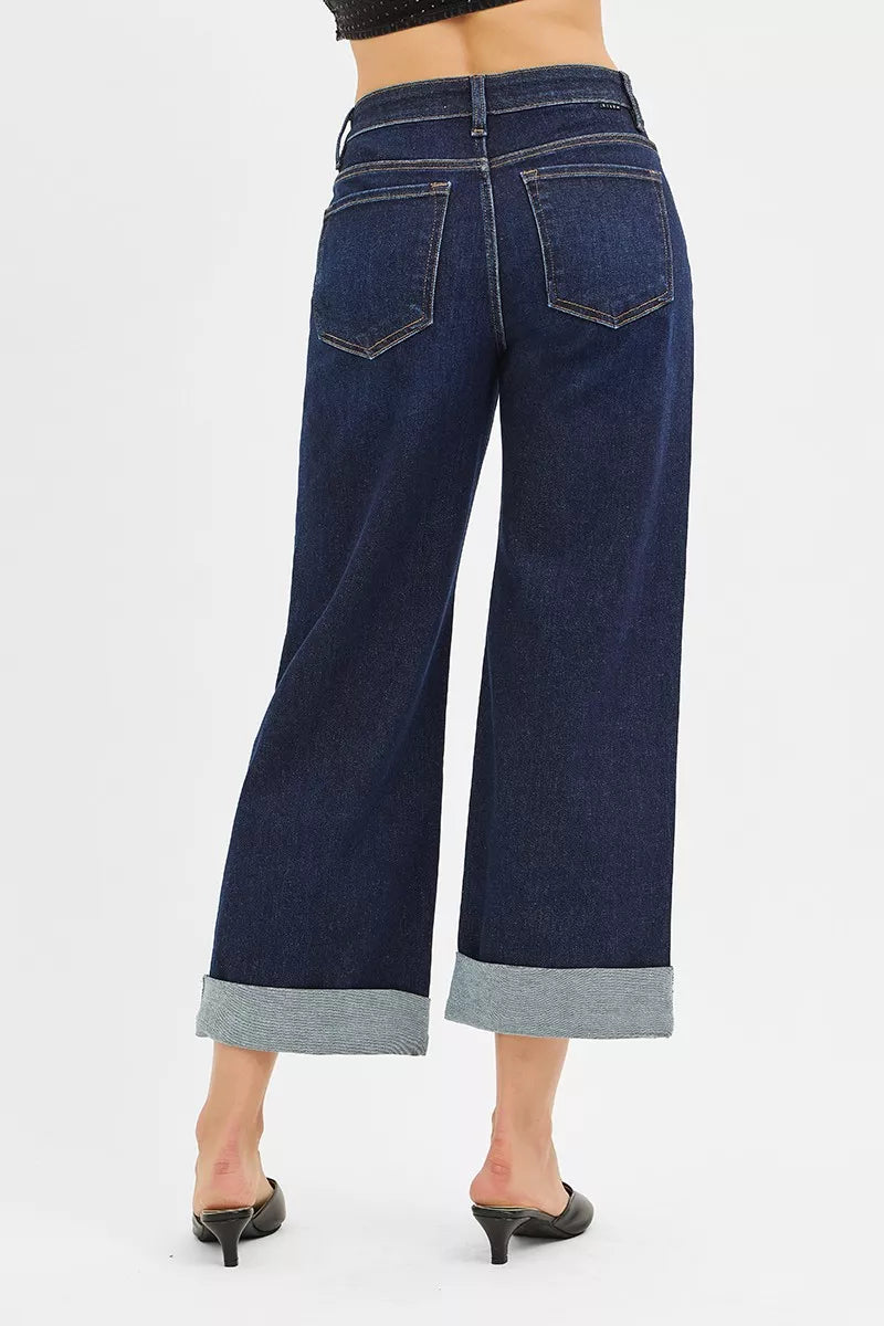 Risen Mid Rise Dark Wash Wide Leg Jeans PWC21182
