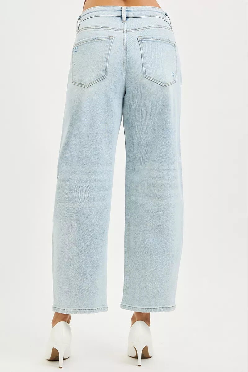 Risen High Rise Light Wash Crop Barrel Jeans