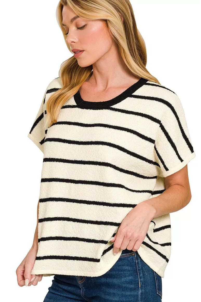 Striped Oversized Sweater Knit Top