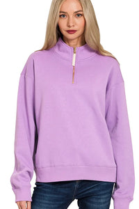 Zenana Quarter Zip Fleece Sweatshirt in Lavender