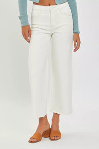 Risen Tummy Control High Rise Cream Wide Leg Jeans