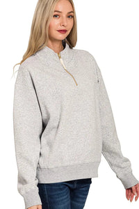 Zenana Quarter Zip Fleece Sweatshirt in Heather Grey