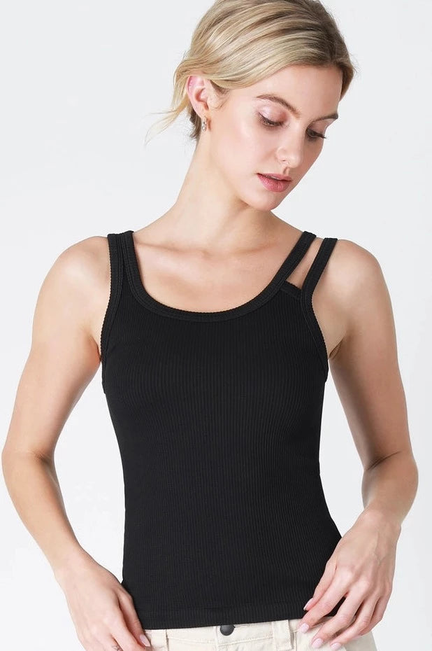 Ribbed Double Strap Tank Top - Black – Lilac East