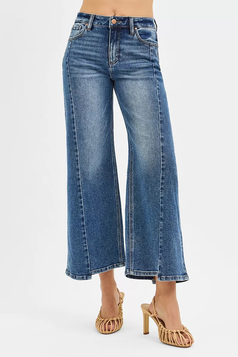 Risen High Rise Step Hem Wide Leg Jeans