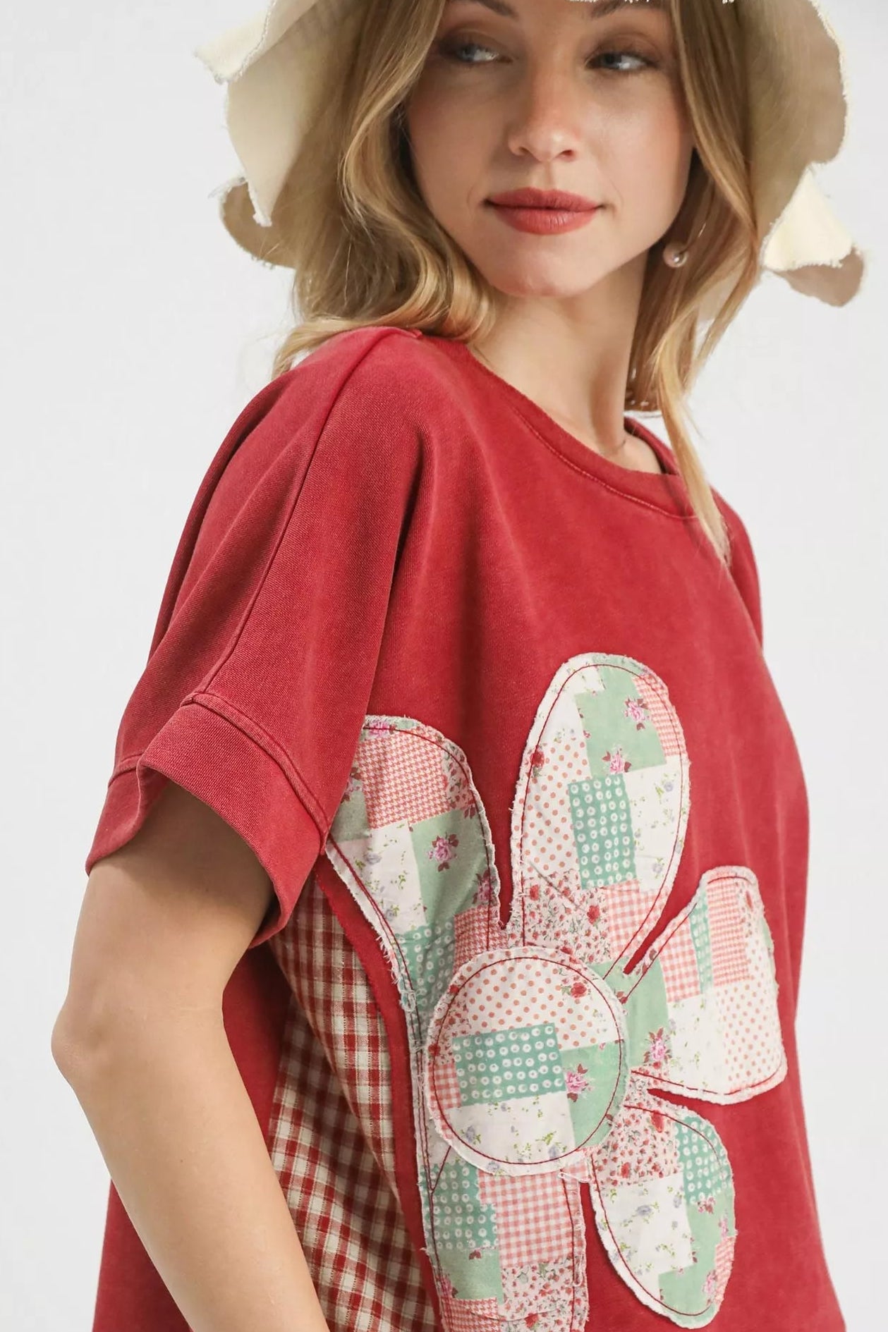 Umgee Mineral Wash Flower Patch French Terry Top