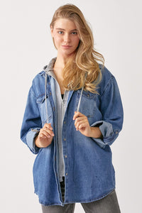 RISEN Oversized Vintage Denim Shirt w/ Zip Up Hoodie