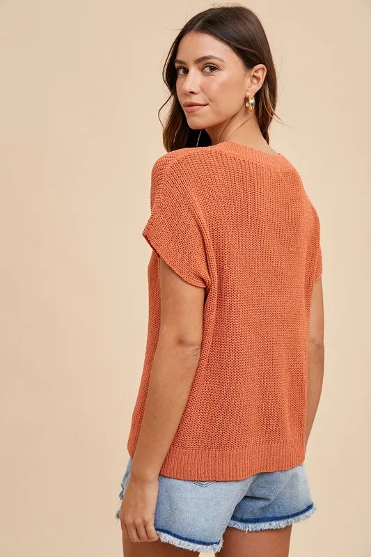 Terracotta Round Neck Short Sleeve Sweater
