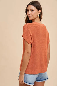 Terracotta Round Neck Short Sleeve Sweater