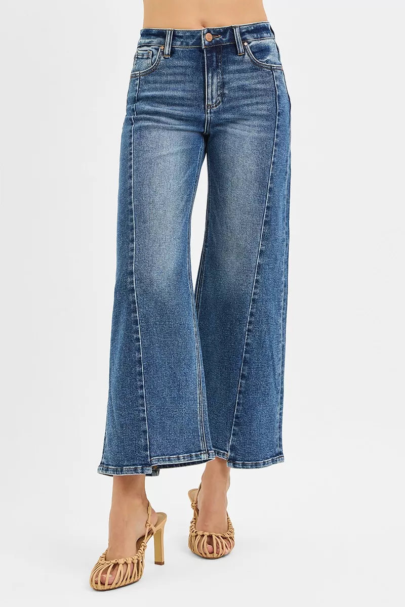 Risen High Rise Step Hem Wide Leg Jeans