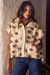 Flower Sherpa Oversized Sleeveless Vest 