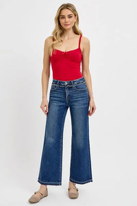 Risen High Rise Tummy Control Ankle Release Hem Wide Leg Jeans