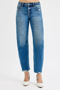 Risen High Rise Tummy Control Ankle Slim Barrel Jeans
