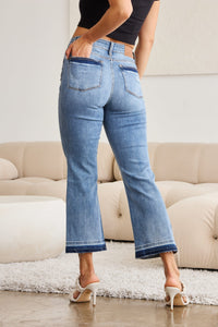 Judy Blue Mid Rise Release Hem Cropped Bootcut Jeans