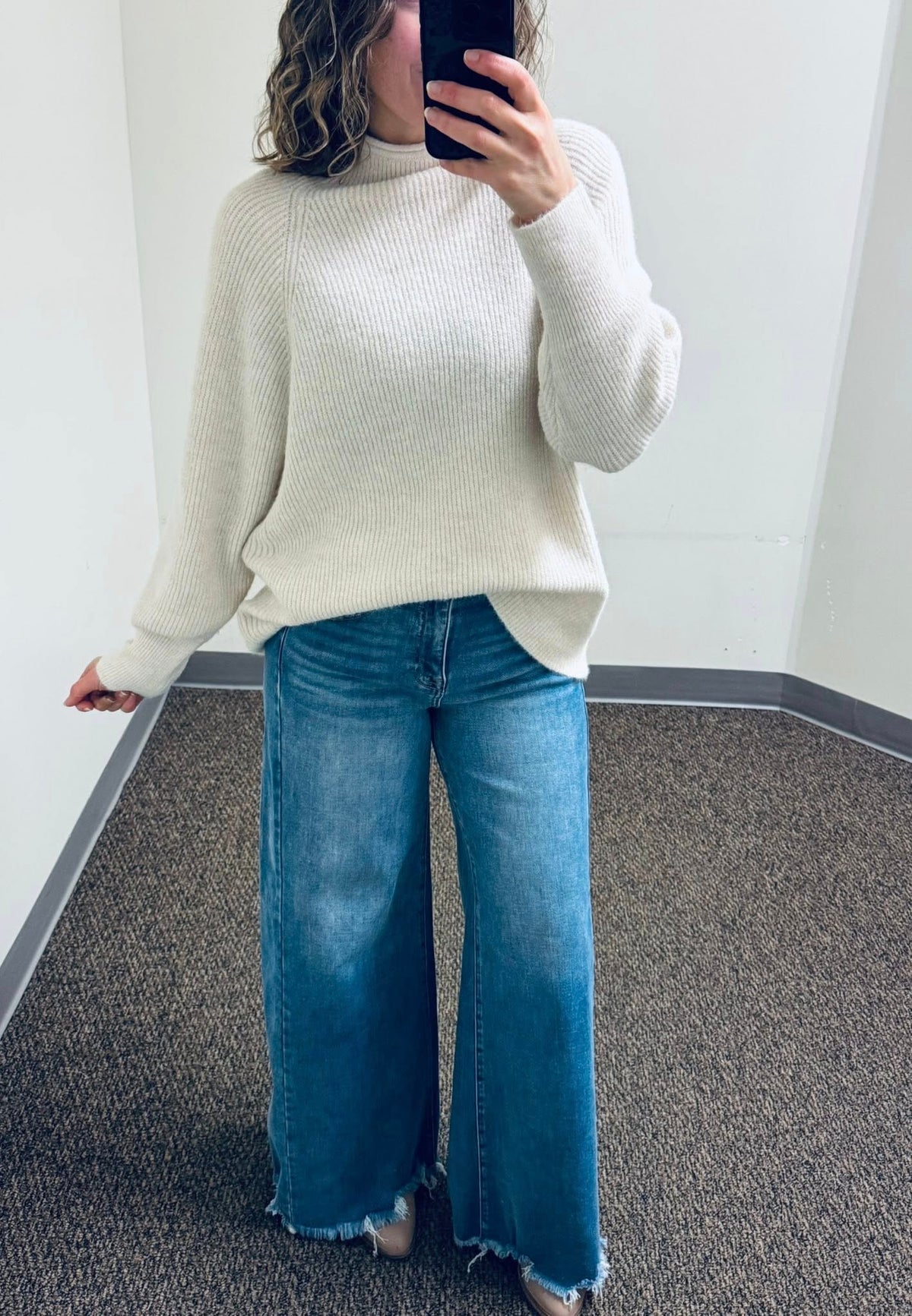 Risen High Rise Ankle Destroyed Hem Wide Leg Palazzo Jeans