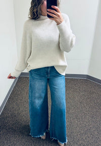 Risen High Rise Ankle Destroyed Hem Wide Leg Palazzo Jeans