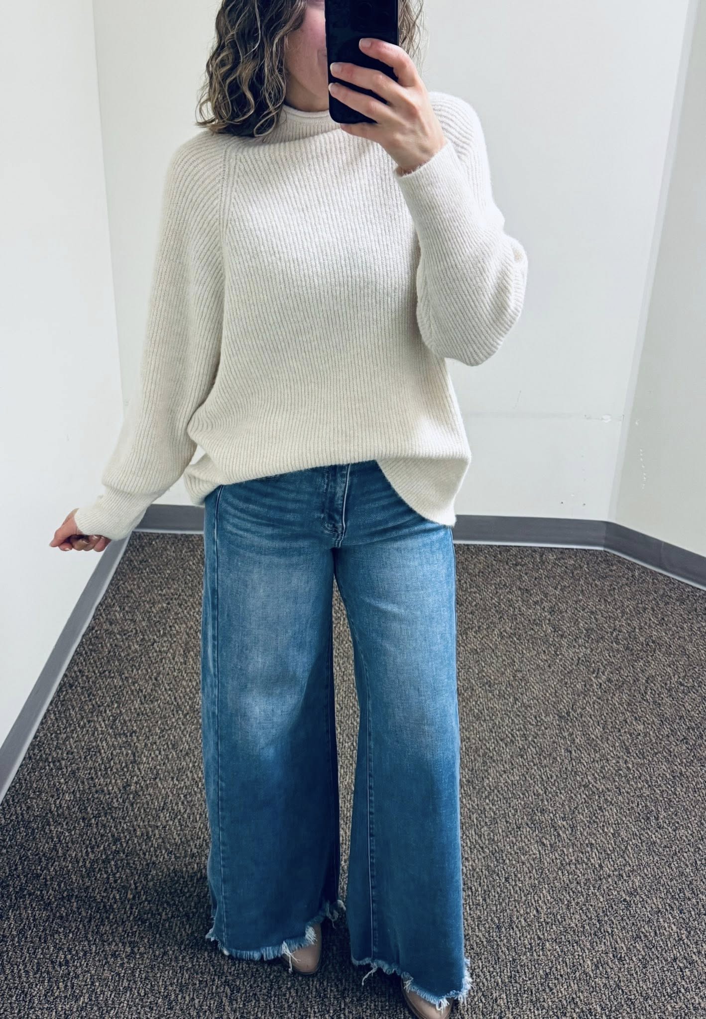 Risen High Rise Ankle Destroyed Hem Wide Leg Palazzo Jeans