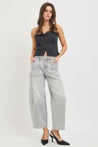Risen Grey High Rise Slouchy Cropped Barrel Jeans
