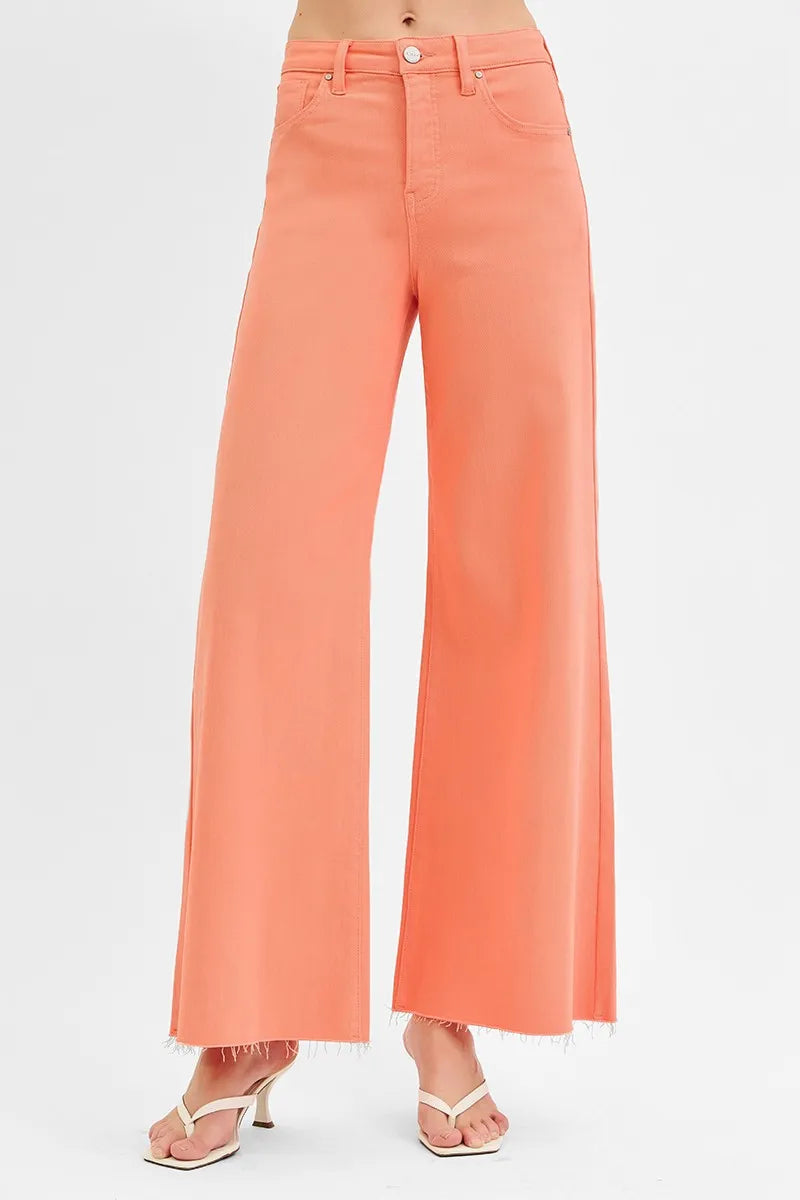 Risen High Rise Tummy Control Wide Leg Coral Palazzo Jeans