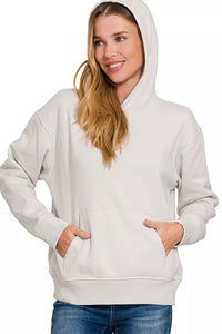 Zenana Fleece Kangaroo Pocket Hoodie in Bone