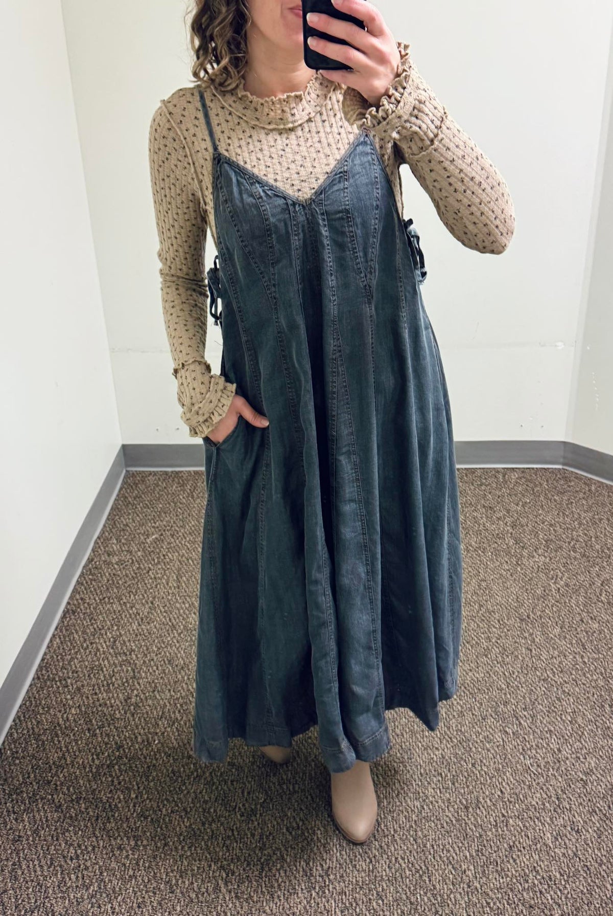 Easel Wide Leg Washed Denim Jumpsuit - Black Denim