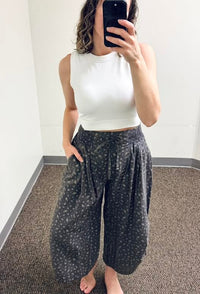 Wishlist Seamless Ribbed Padded Tank Bra Top and Easel Floral Printed Light Twill Mineral Washed Pants