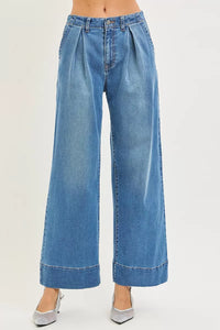 Risen High Rise Pleated Wide Leg Jeans PW21545