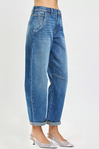 Risen Slouchy Cropped Cuffed Hem Barrel Jeans 
