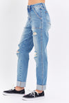 Judy Blue High Rise Patch Pocket Destroyed Boyfriend Jeans