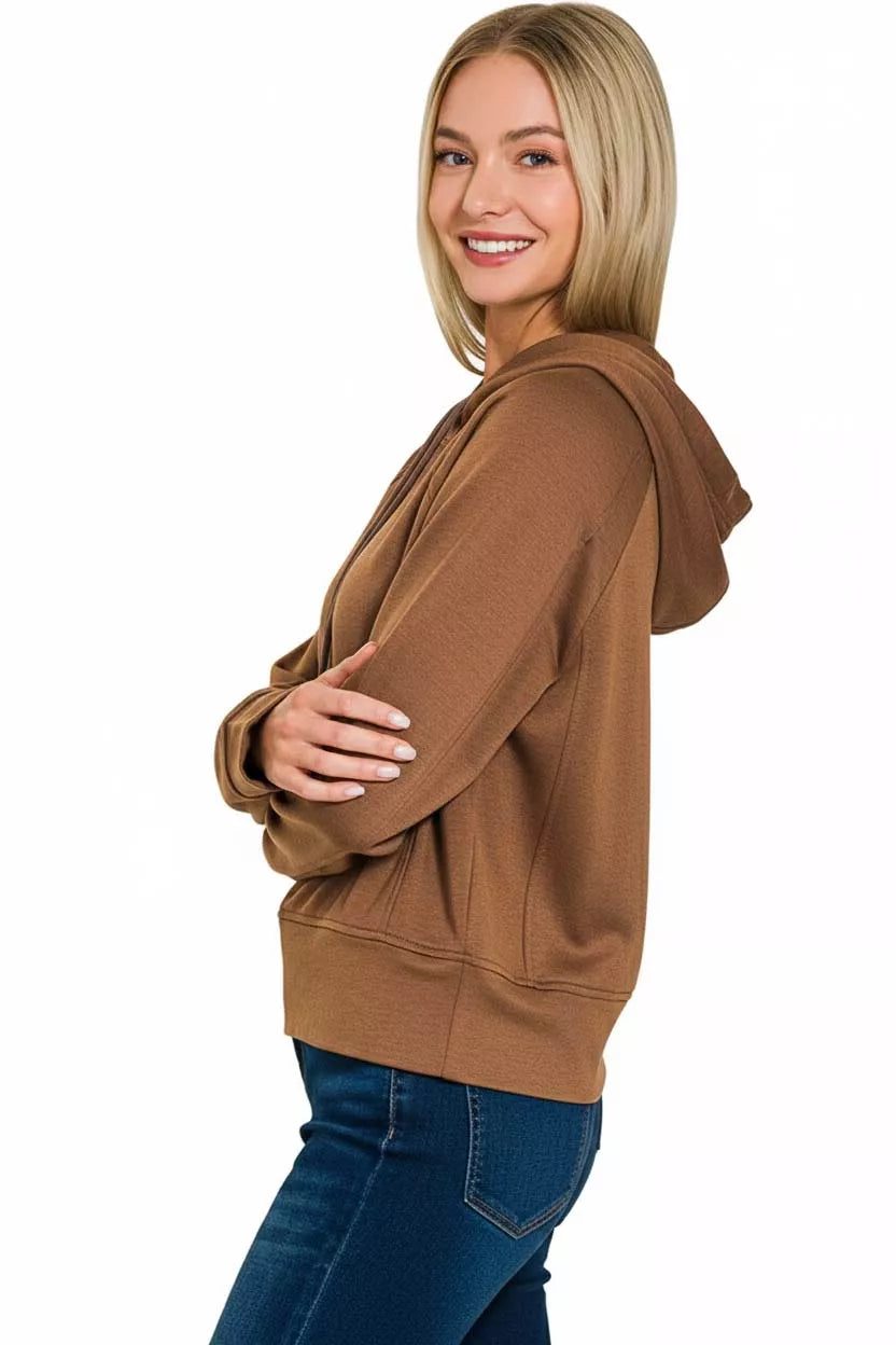 Zenana Scuba Hoodie in Brown