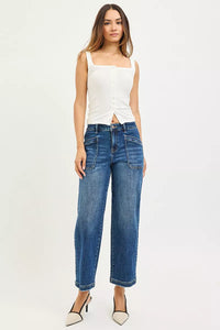 Risen Mid Rise Slouchy Cropped Baggy Patch Pocket Jeans