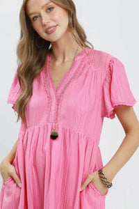 Umgee Peony Textured Tiered Midi Dress with Side Pockets