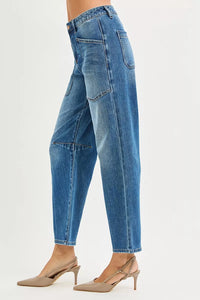 Risen Mid Rise Patch Pocket Barrel Jeans