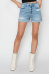 RISEN Distressed Mid-Rise Cuffed Denim Shorts