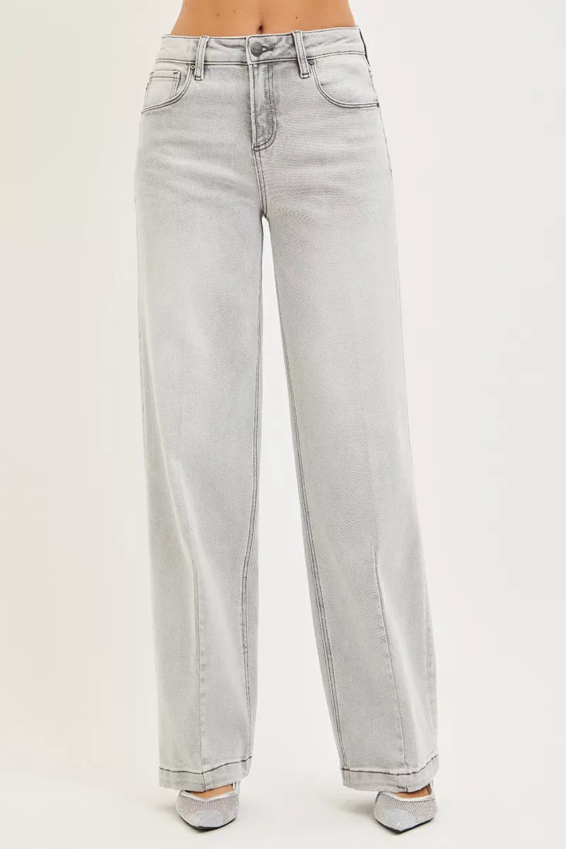 Risen High Rise Slouchy Baggy Light Grey Jeans
