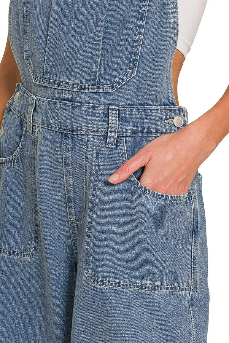Wide Leg Medium Washed Denim Overalls