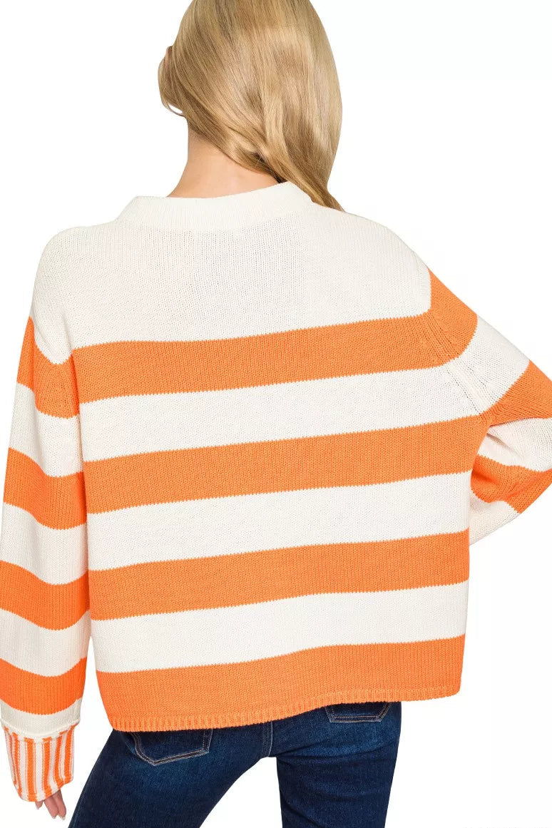 Zenana Ribbed Striped Mock Neck Sweater