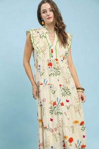 Floral Scalloped Detail Ruffle Tiered Midi Dress