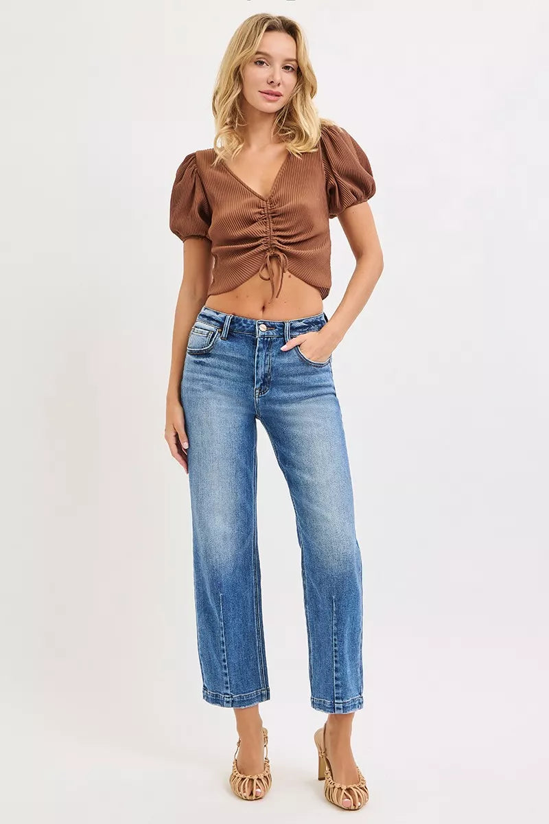 Risen High Rise Crop Boyfriend Tapered Jeans