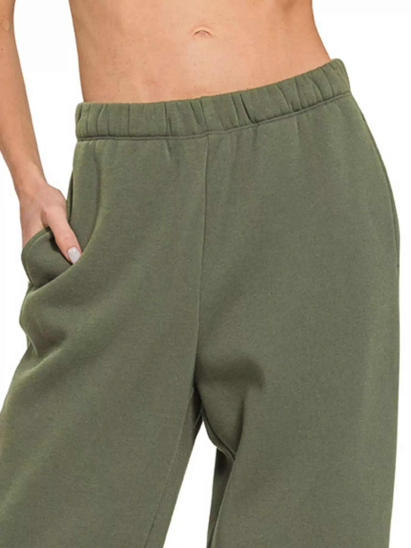 Fleece Sweatpants with Pockets in Dark Olive