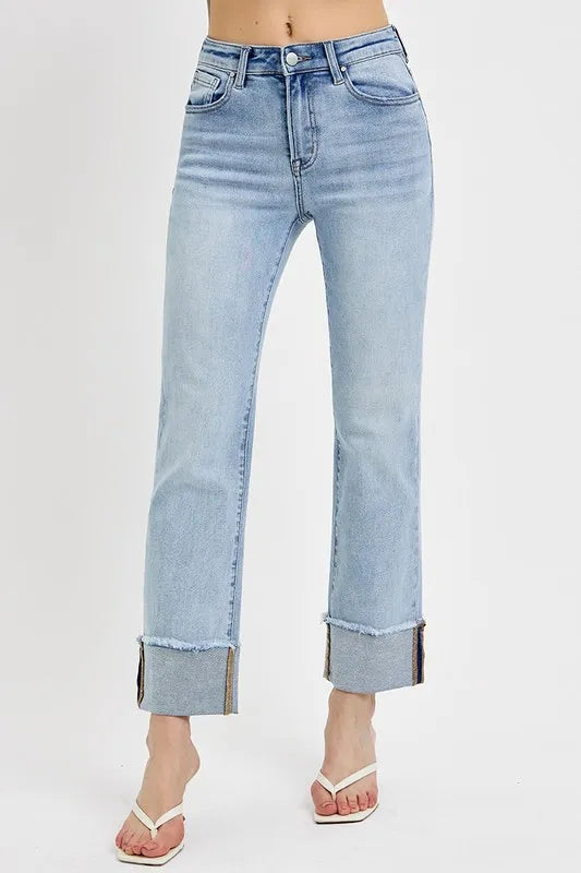 Risen High Rise Straight Cuffed Relaxed Jeans